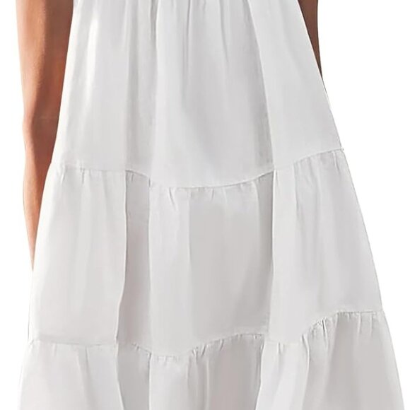 Dresses & Skirts - Women's Summer Viscose Halter Dress Tiered Swing Above Knee Pockets